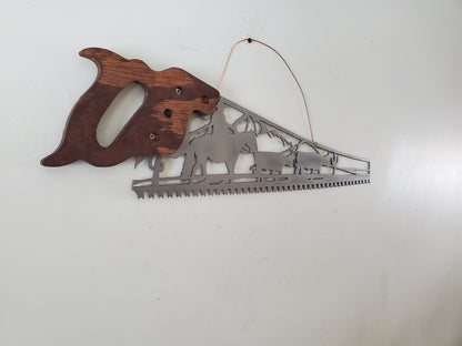 Handsaw Metal Art | Cowboy Scene with Horse and Cows