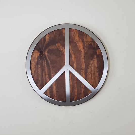 Peace Symbol Metal Art on Wood