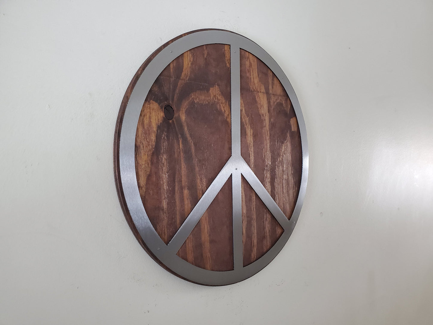 Peace Symbol Metal Art on Wood