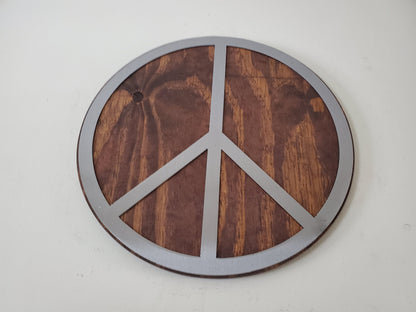 Peace Symbol Metal Art on Wood