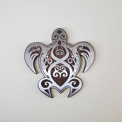 Sea Turtle Metal Art on Wood | Native design