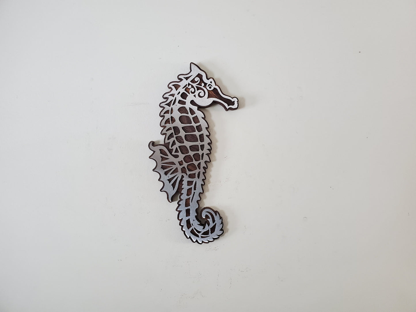 Seahorse Metal Art on Wood