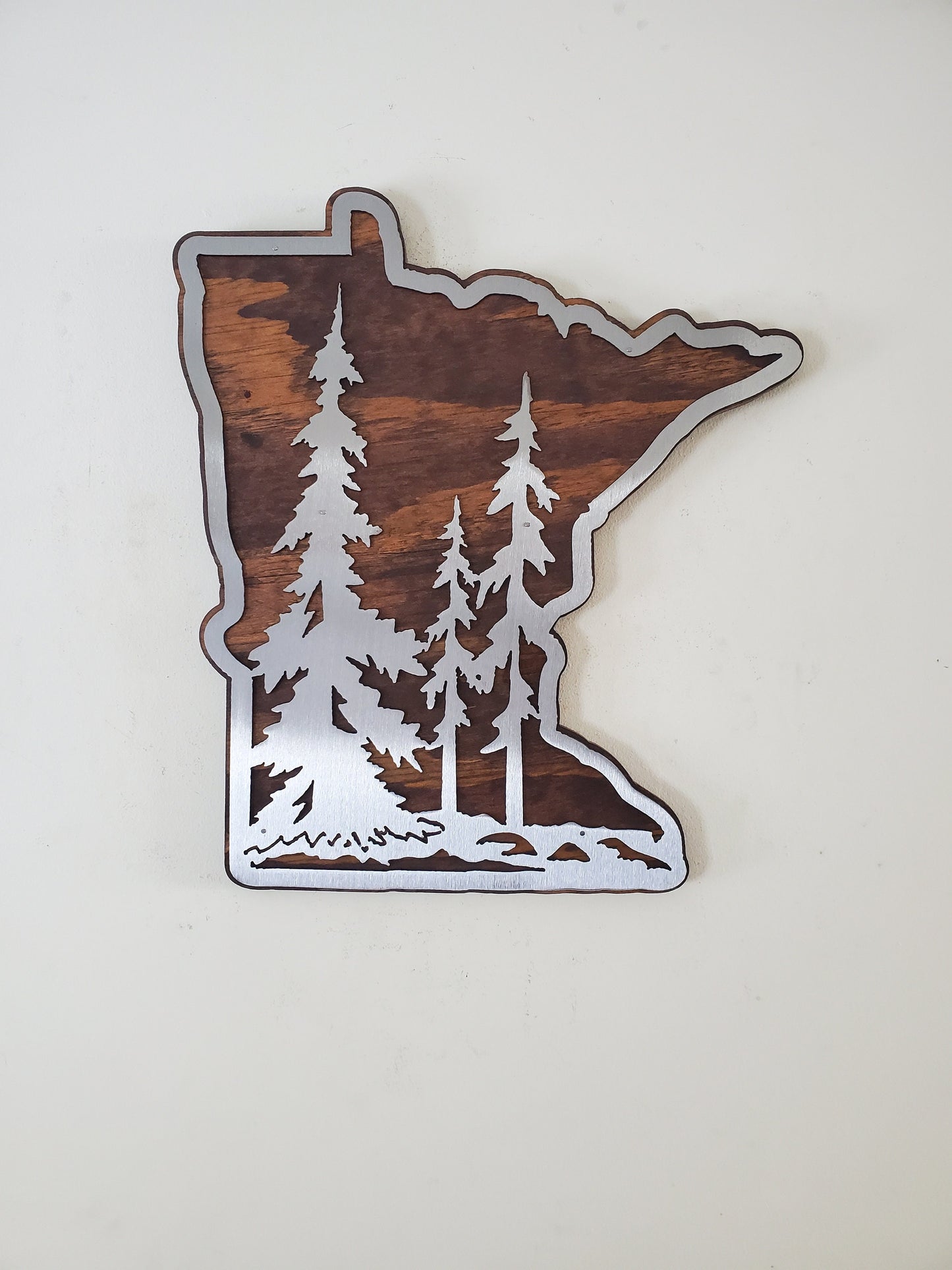 Minnesota Tree scene Metal Art on Wood | Made in USA