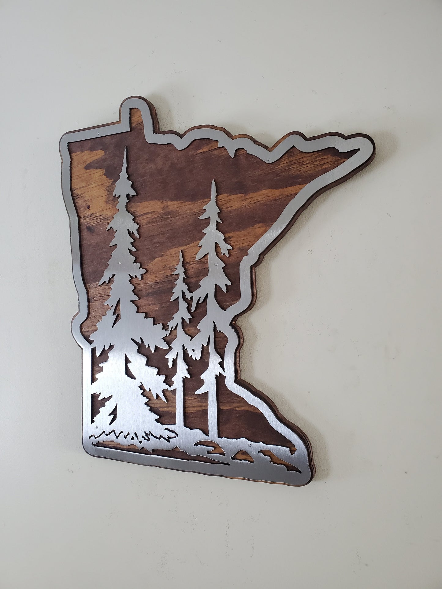 Minnesota Tree scene Metal Art on Wood | Made in USA