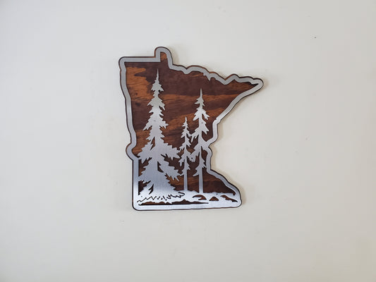 Minnesota Tree scene Metal Art on Wood | Made in USA