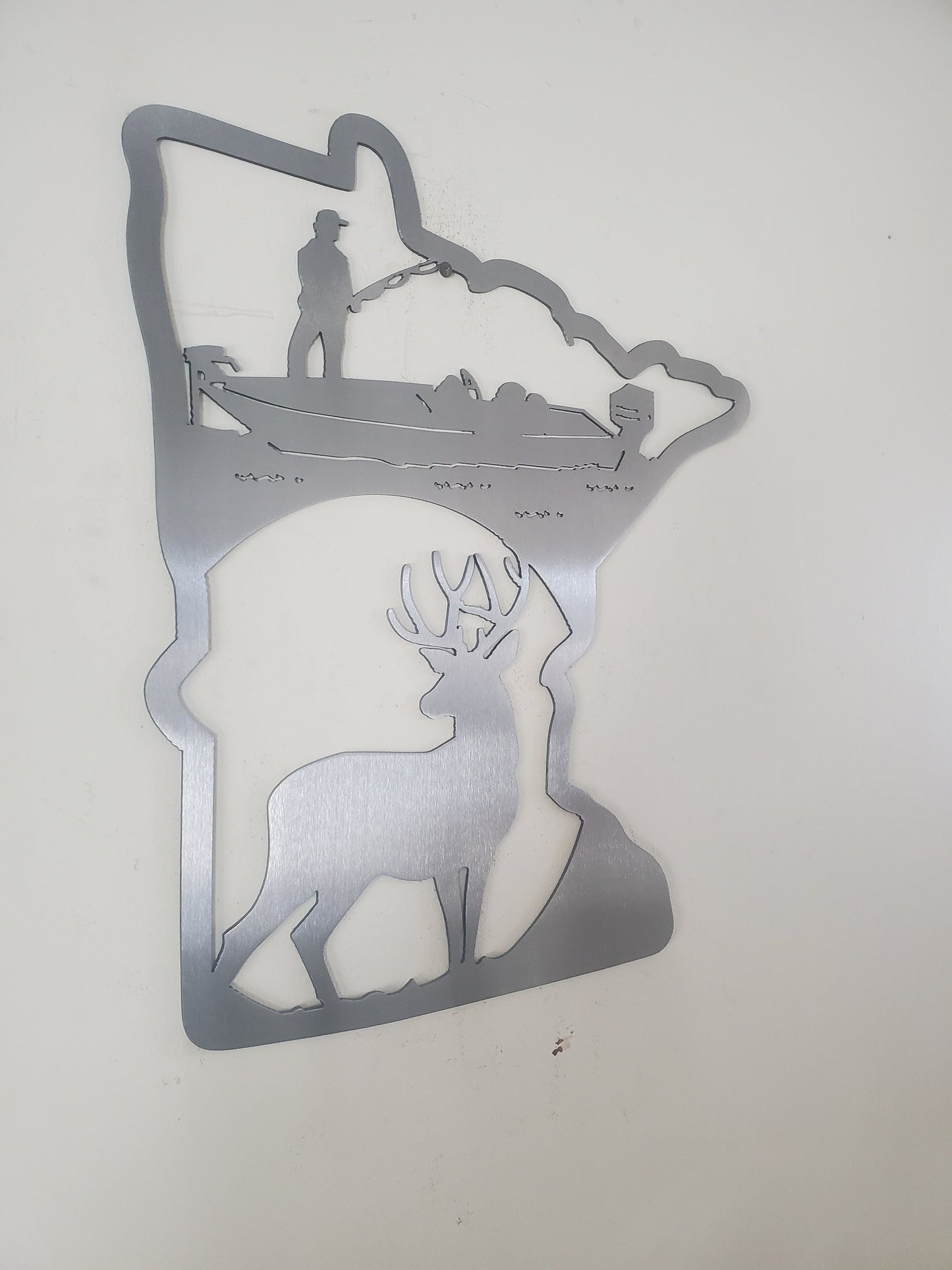 Minnesota hunting and fishing scene    Made in USA    rustic metal wall art decor fishing wall art MN hunting fishing