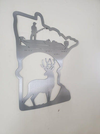 Minnesota hunting and fishing scene    Made in USA    rustic metal wall art decor fishing wall art MN hunting fishing