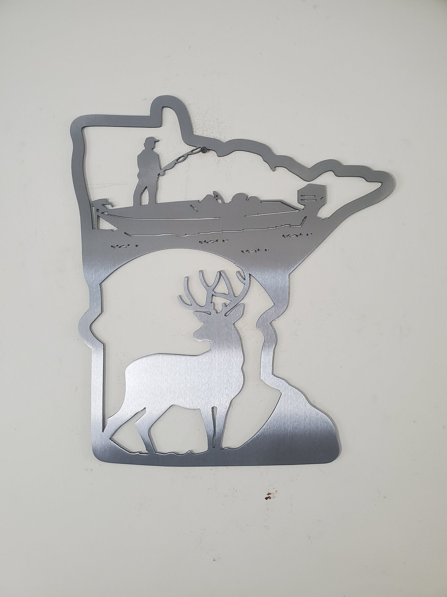 Minnesota hunting and fishing scene    Made in USA    rustic metal wall art decor fishing wall art MN hunting fishing