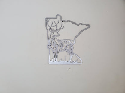 Minnesota with deer scene    Made in USA    rustic metal wall art decor buck wall art MN hunting fishing