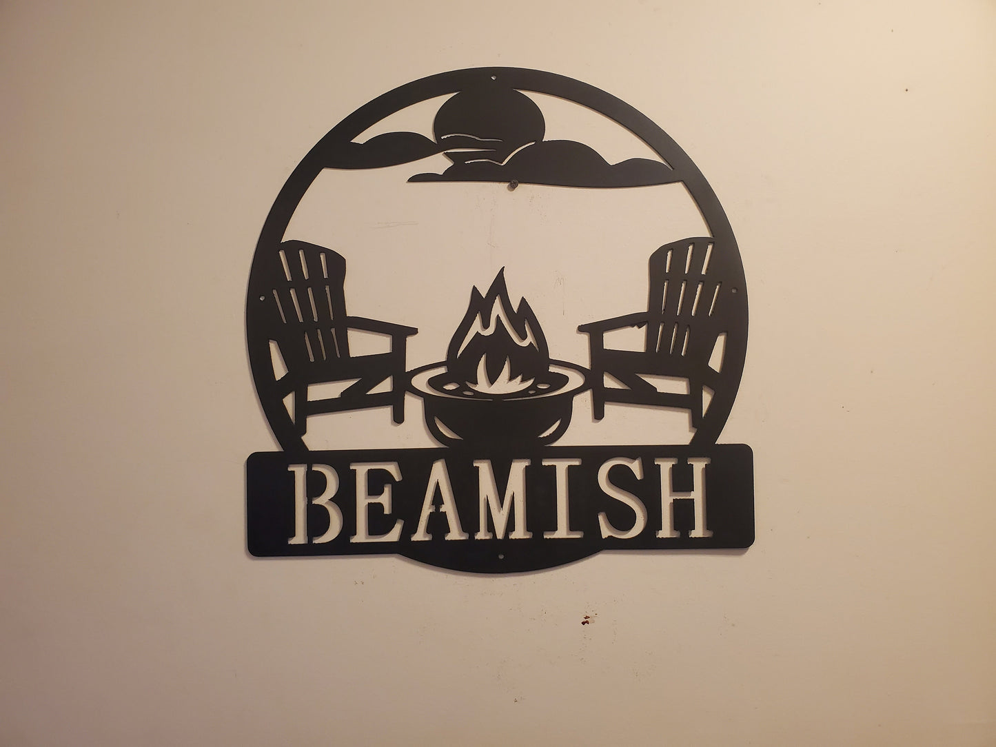 Personalized Monogram Camper scene sign      Made In USA      metal art monogram campfire wall decor