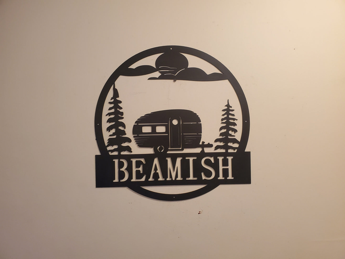 Personalized Monogram Camper scene sign      Made In USA      metal art monogram campfire wall decor