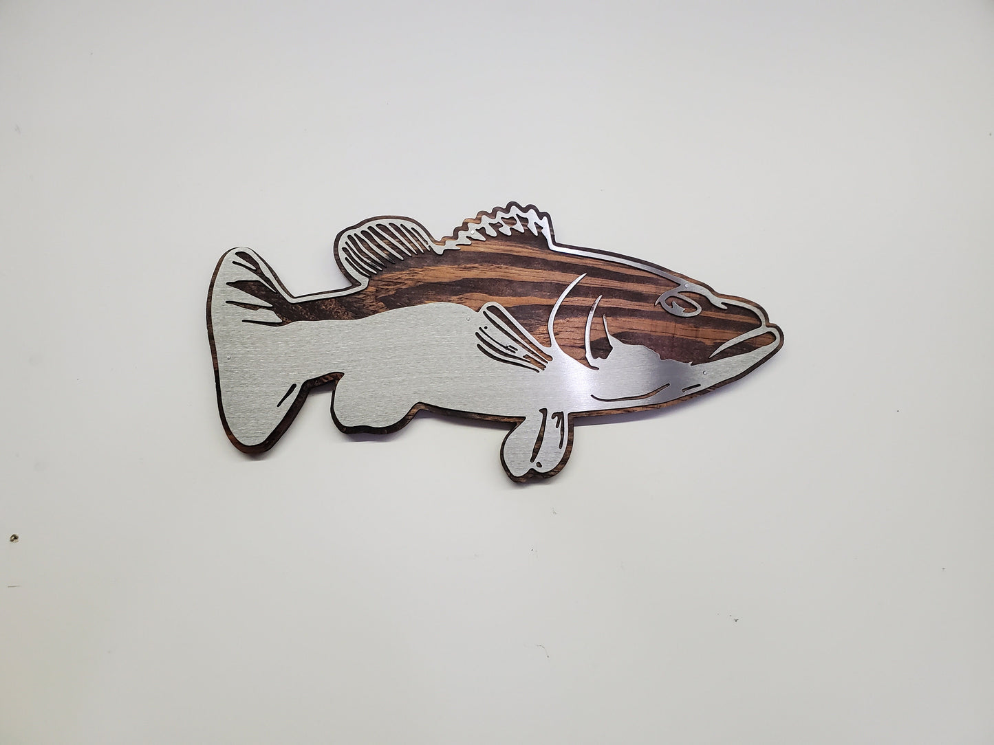 Sea Bass Metal Art on Wood