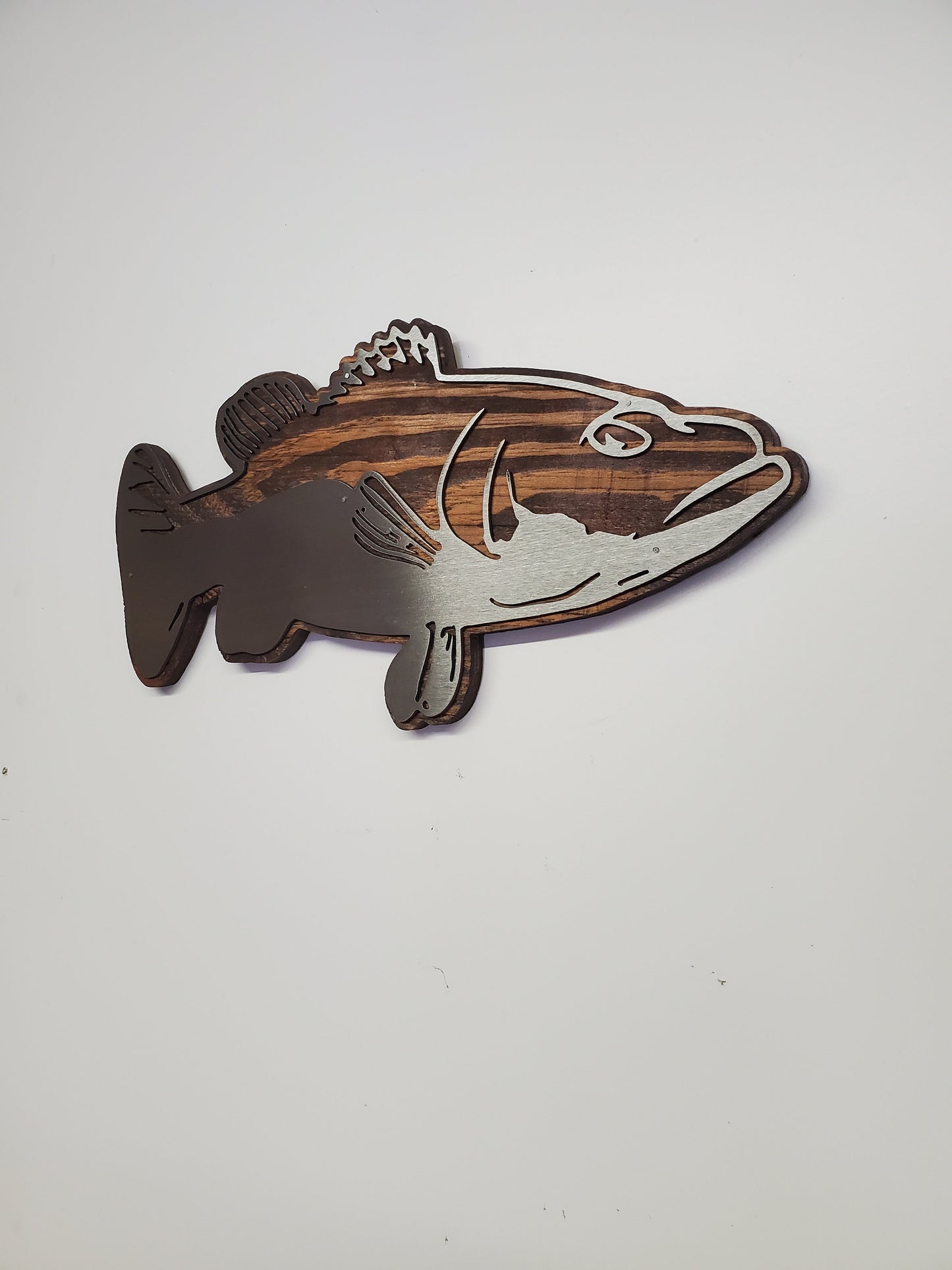 Sea Bass Metal Art on Wood