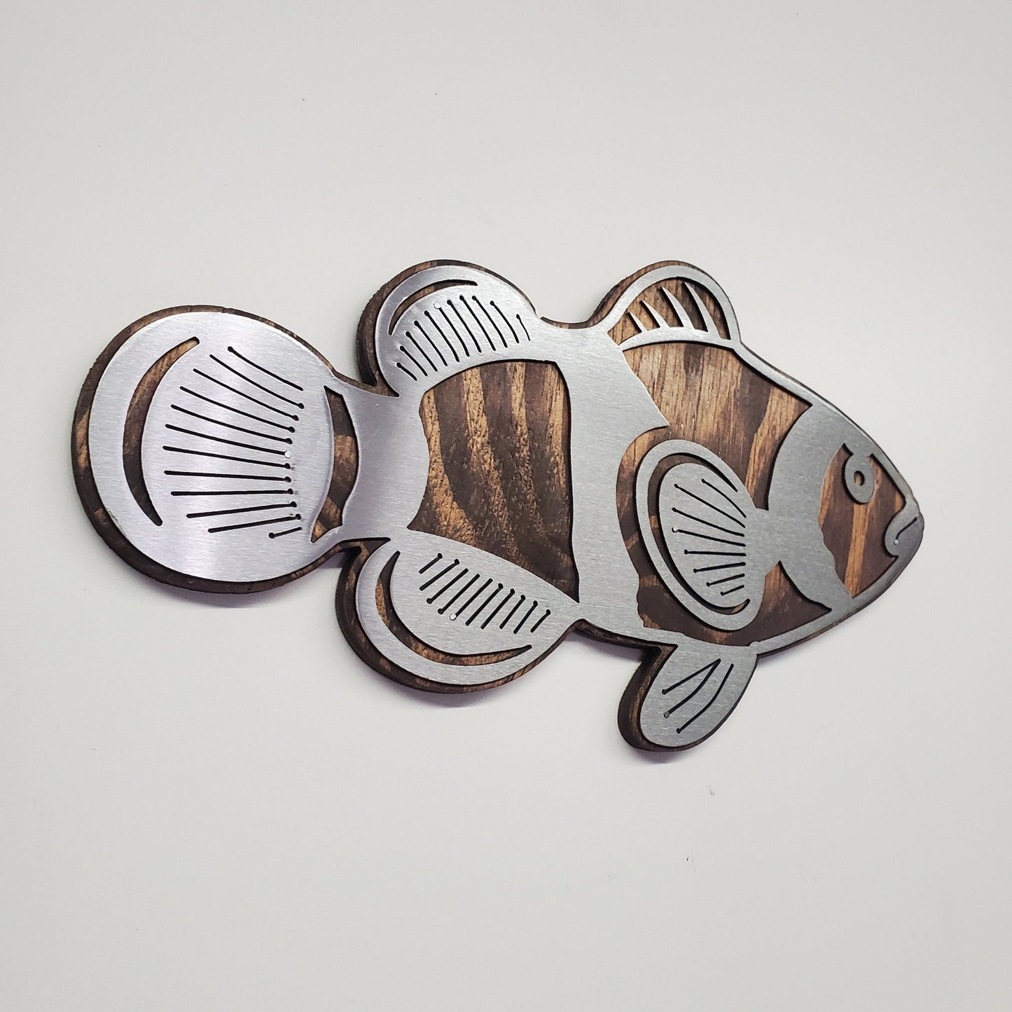 Clown Fish Wall Décor | Metal Art on Wood | Minnesota Made