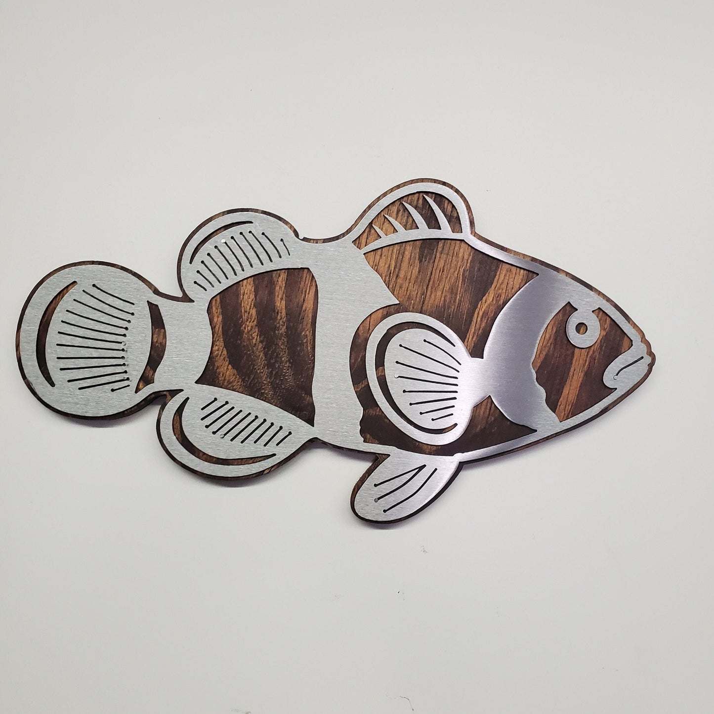 Clown Fish Wall Décor | Metal Art on Wood | Minnesota Made