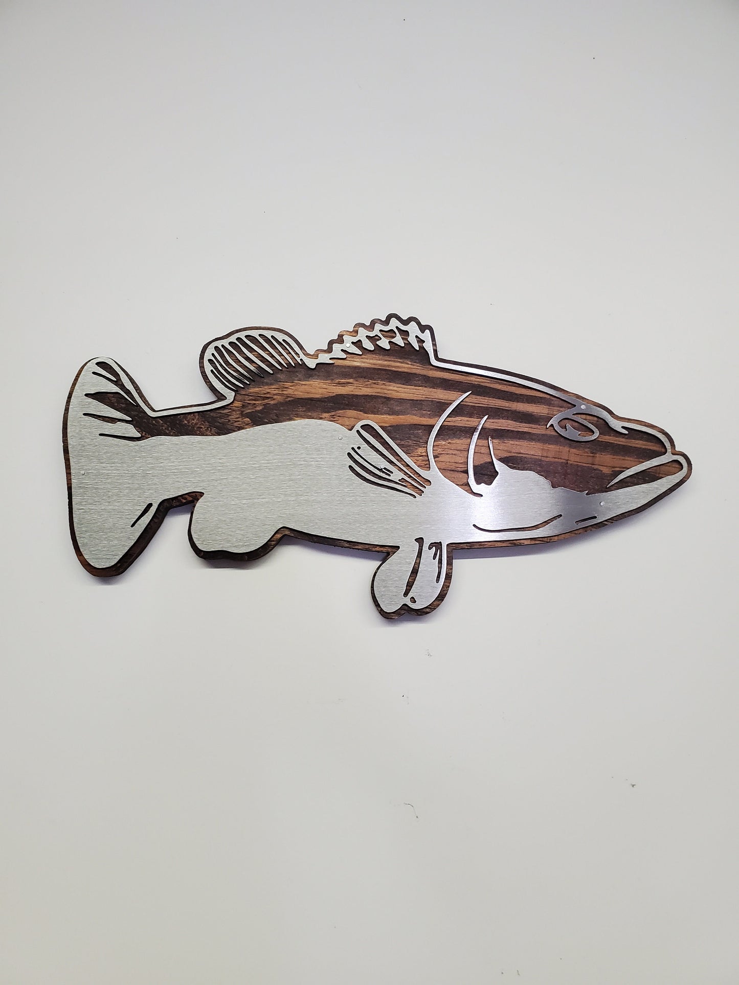 Sea Bass Metal Art on Wood