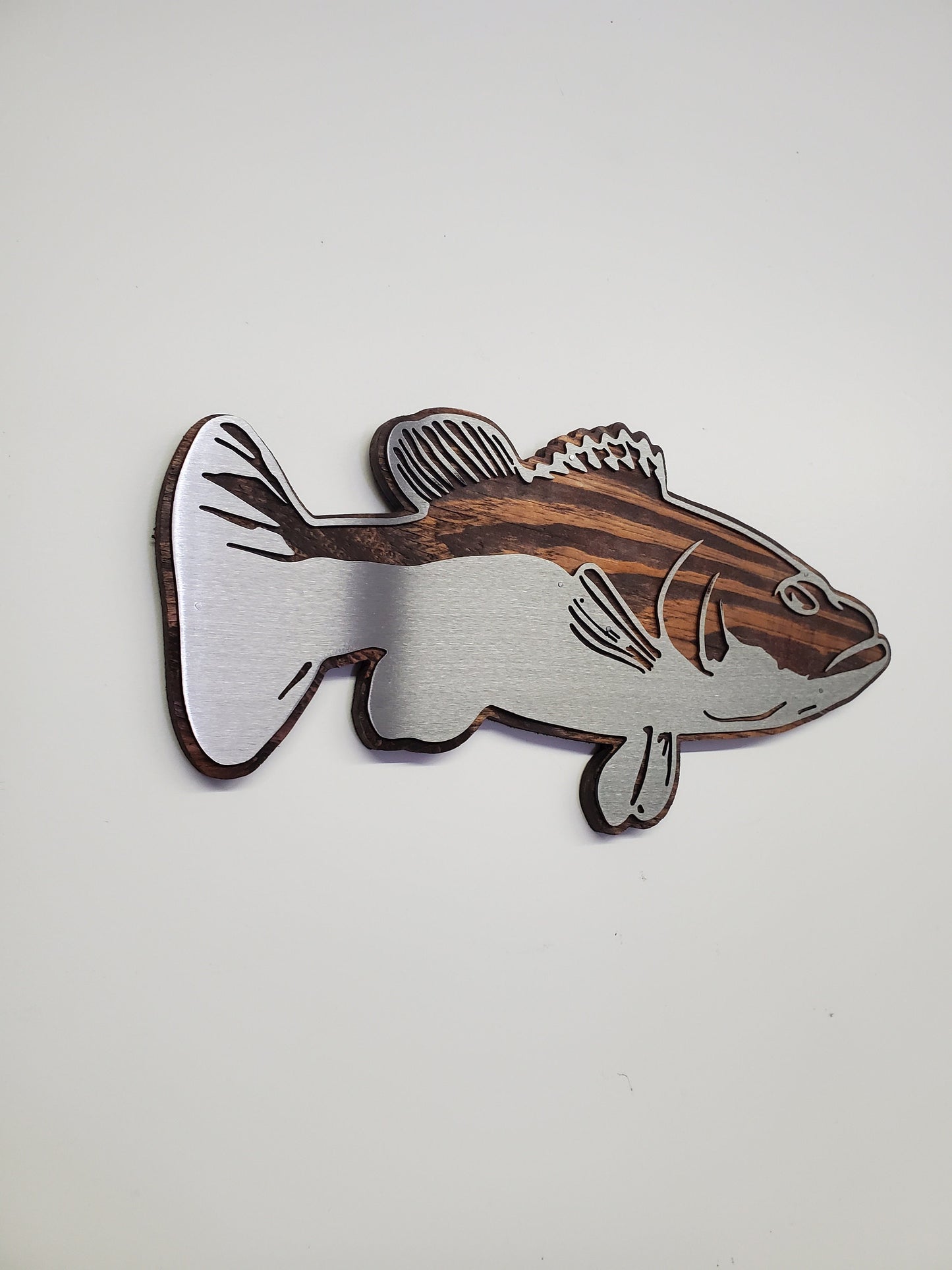 Sea Bass Metal Art on Wood