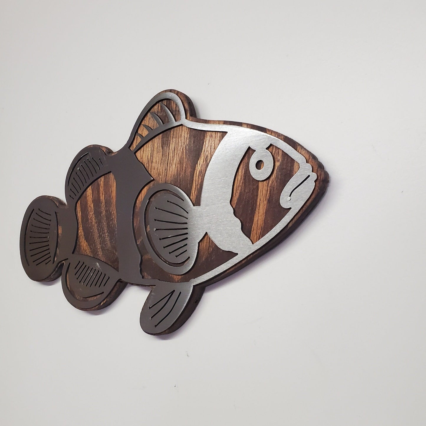 Clown Fish Wall Décor | Metal Art on Wood | Minnesota Made