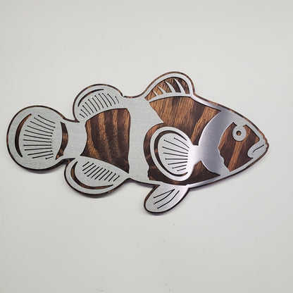 Clown Fish Wall Décor | Metal Art on Wood | Minnesota Made