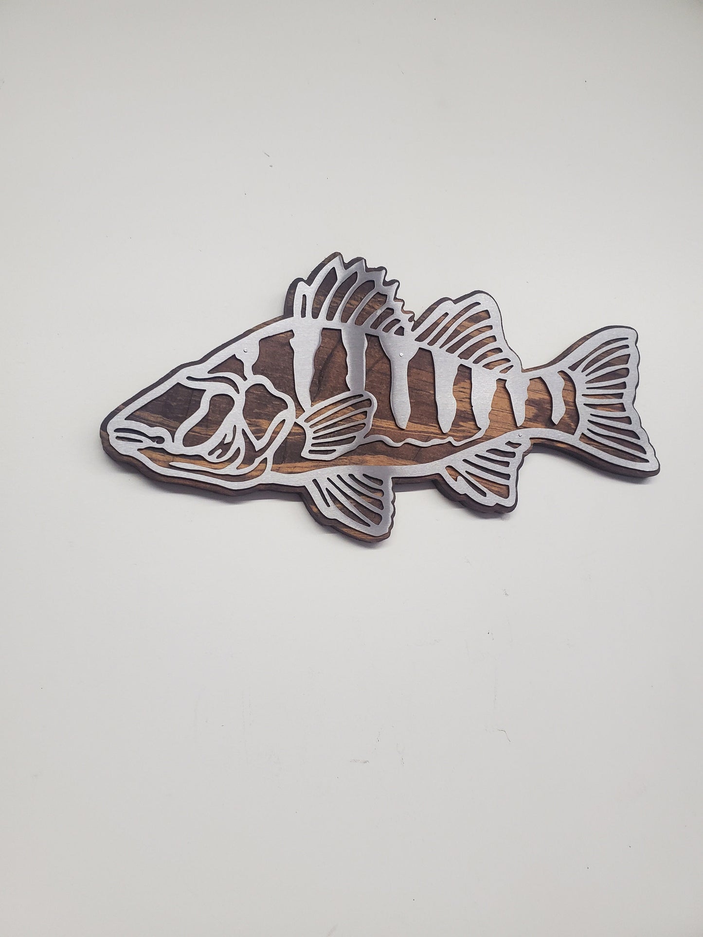 Perch Fish Metal Art on Wood