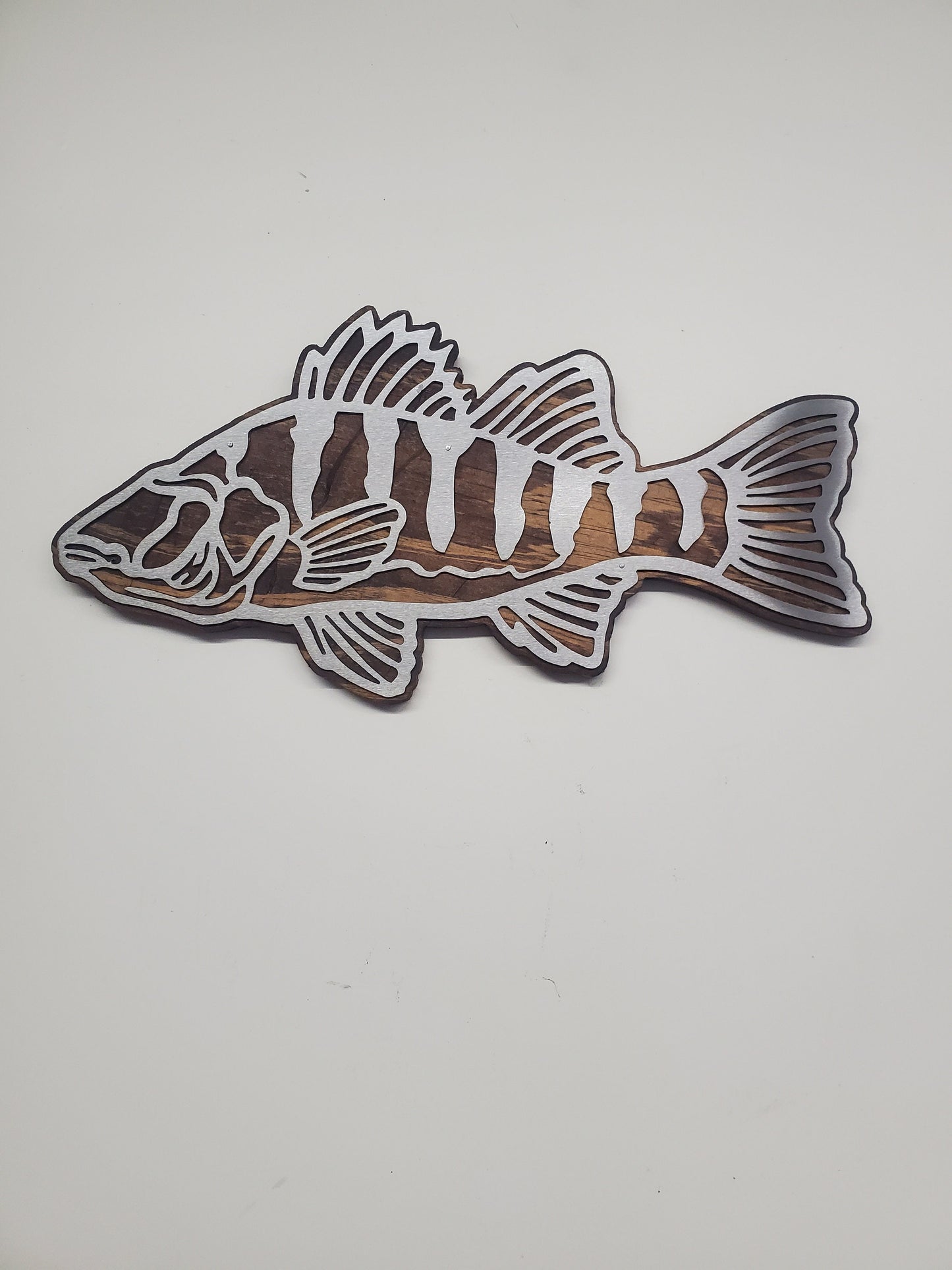 Perch Fish Metal Art on Wood