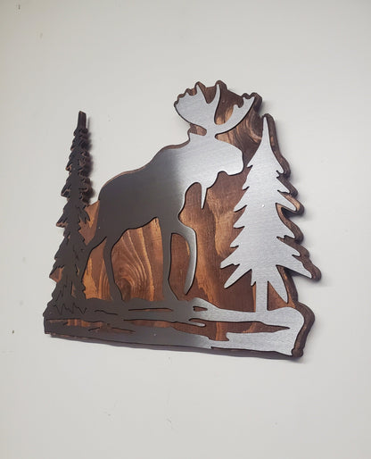 moose metal art sign on wood beamish metal works home decor