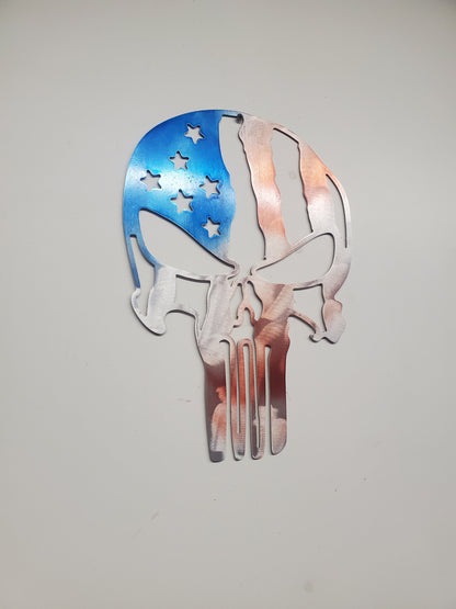 Punisher skull American flag   metal flag   Made in USA rustic cabin wall art v1 Americana flag skull