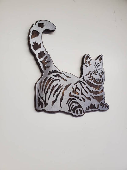 Whisker Whimsy: House Cat Metal Art on Wood