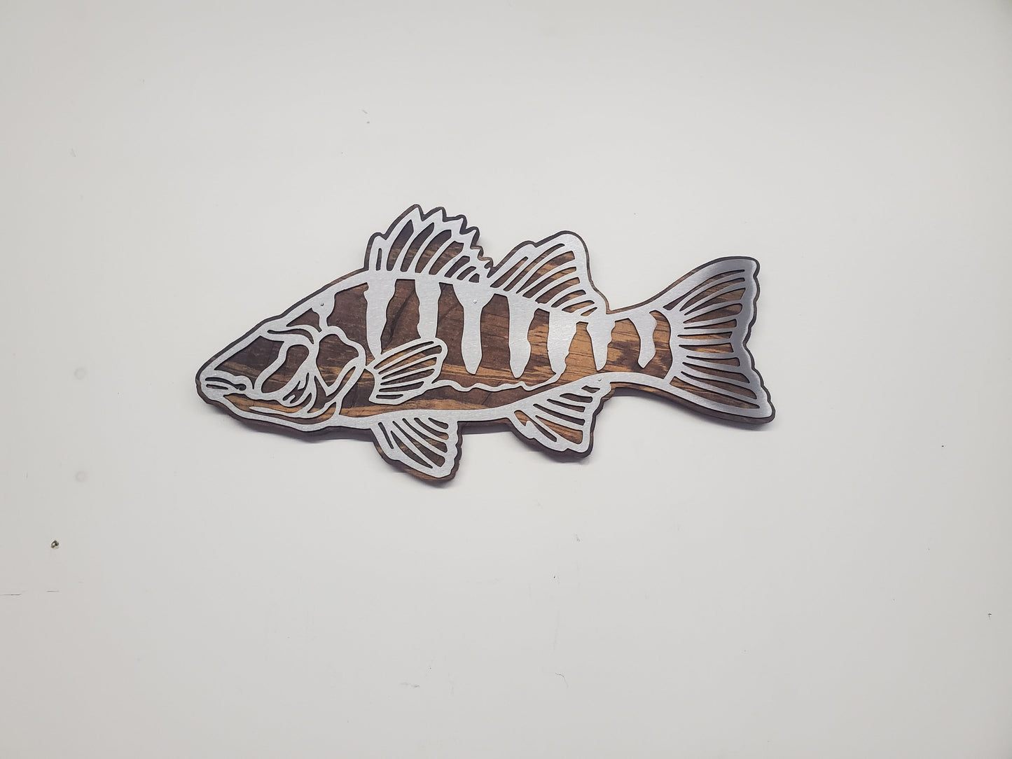 Perch Fish Metal Art on Wood