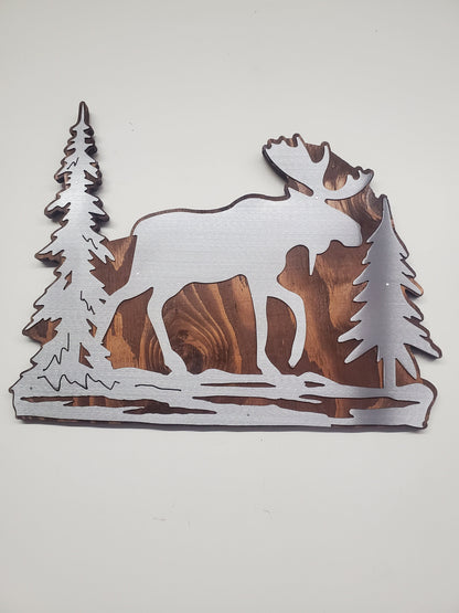 Moose Metal on Wood Wall decor