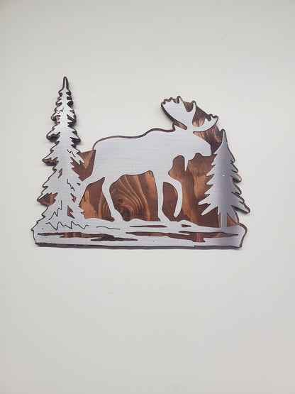 Moose Metal on Wood Wall decor