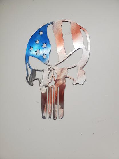 Punisher skull American flag   metal flag   Made in USA rustic cabin wall art v1 Americana flag skull