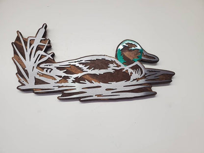 Mallard Duck Metal Art on Rustic Wood