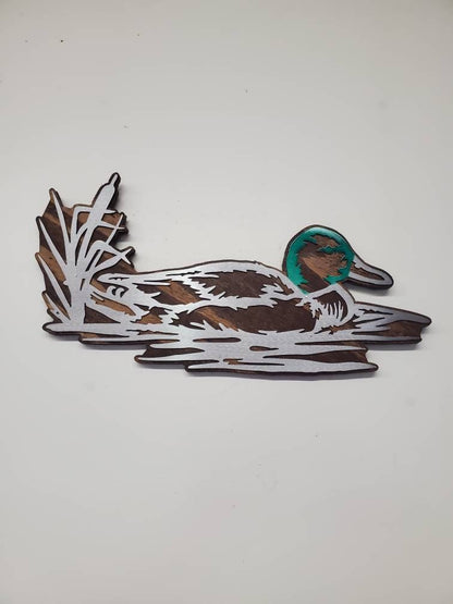 Mallard Duck Metal Art on Rustic Wood