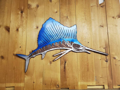 Sailfish Metal Art on Wood