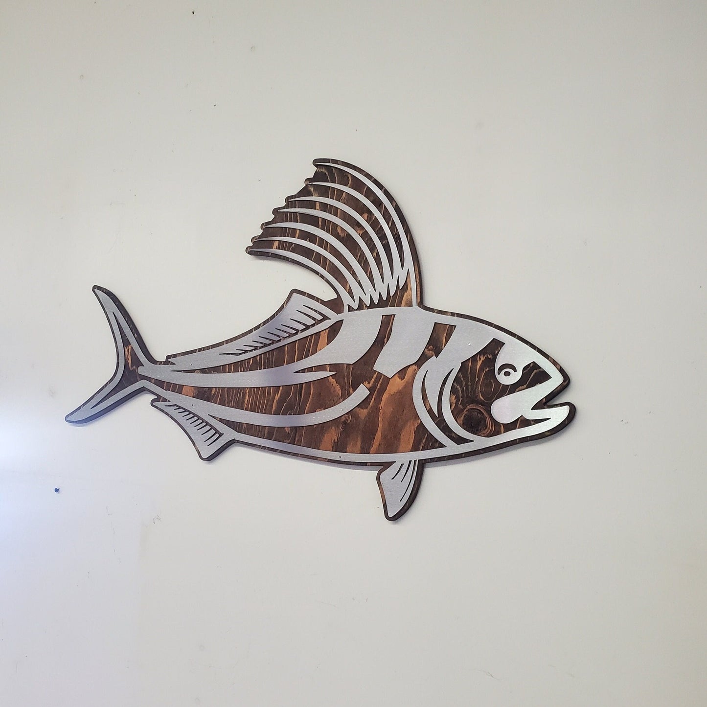 Rooster Fish Metal Art on Wood