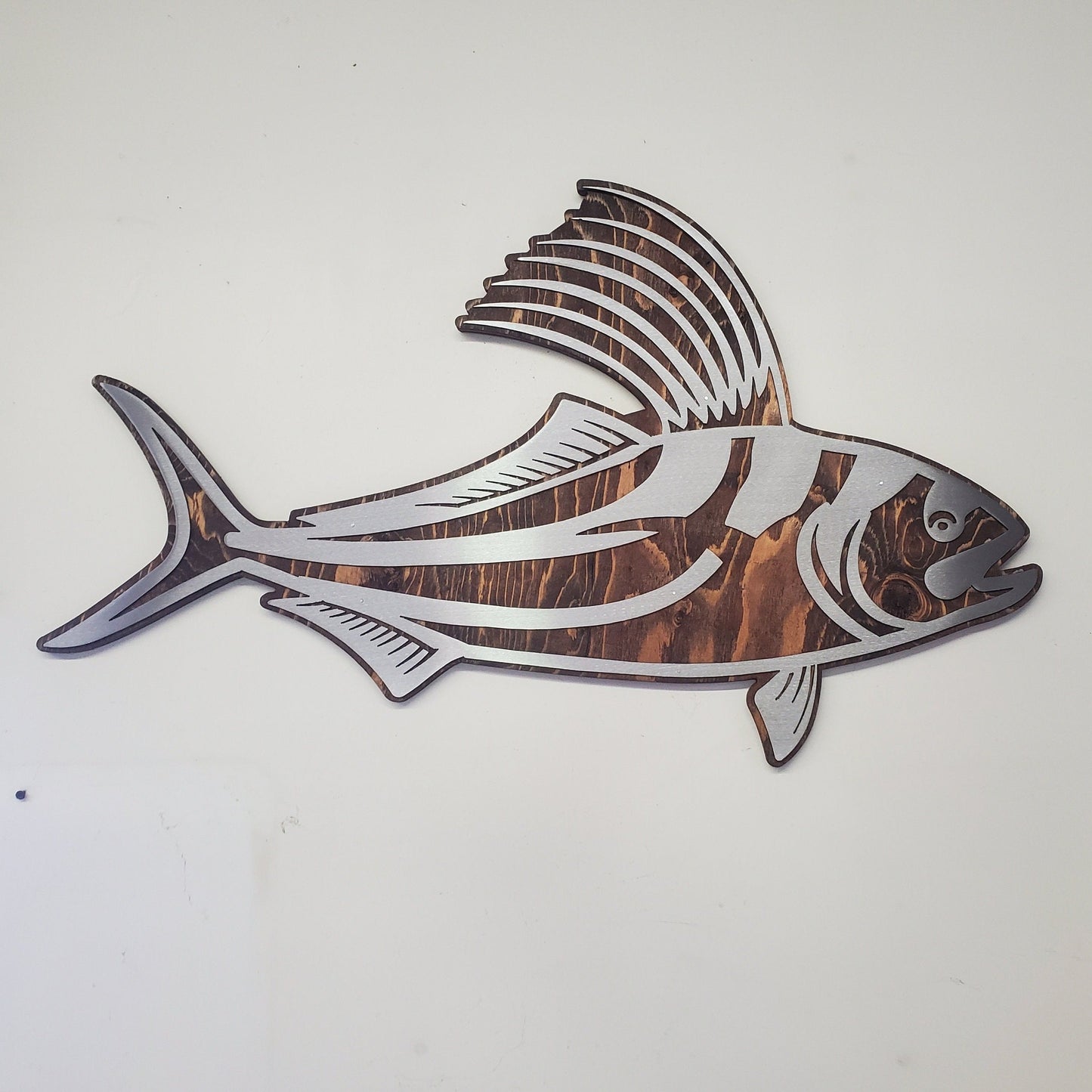 Rooster Fish Metal Art on Wood