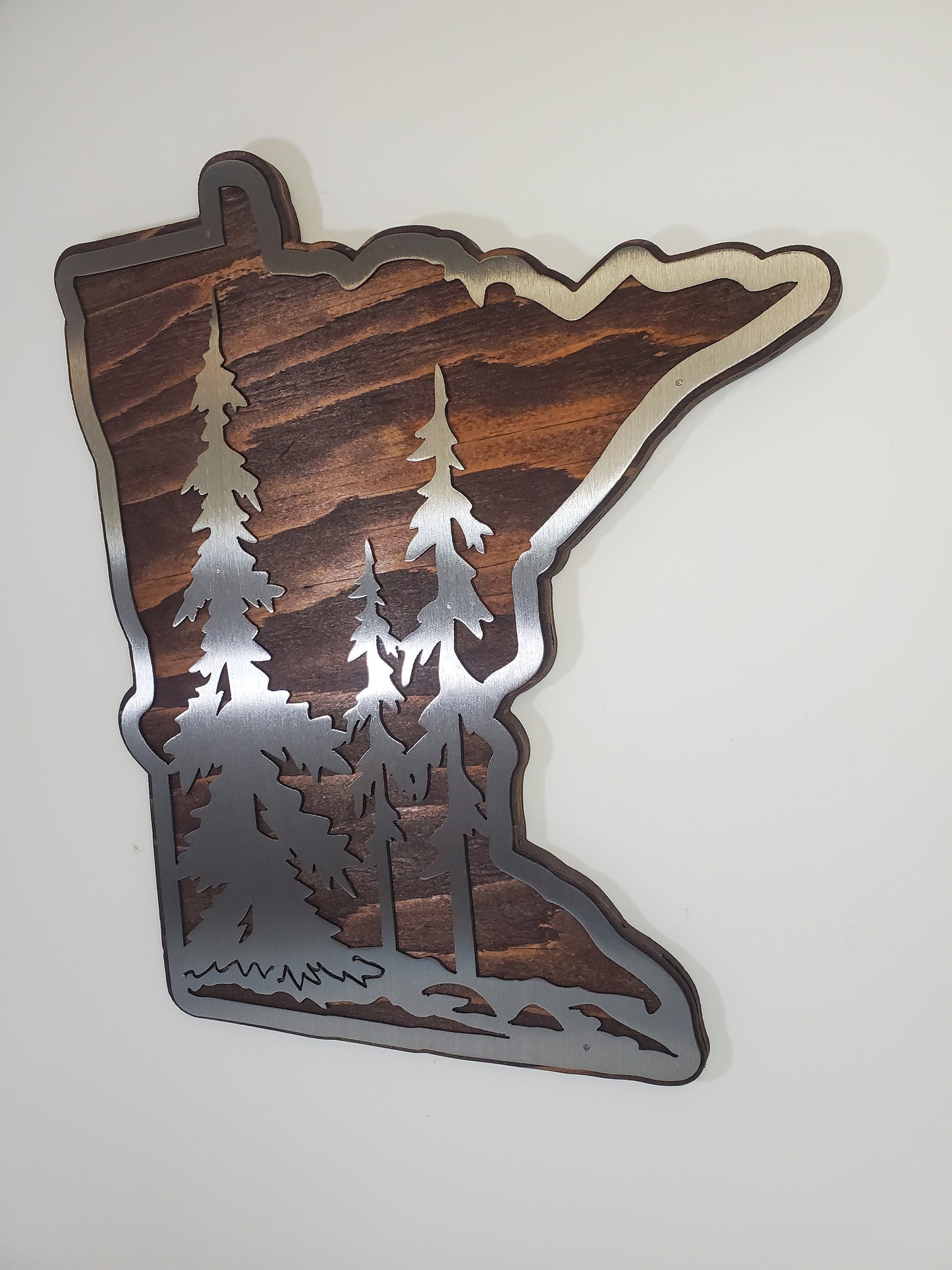 Minnesota Tree scene Metal Art on Wood | Made in USA