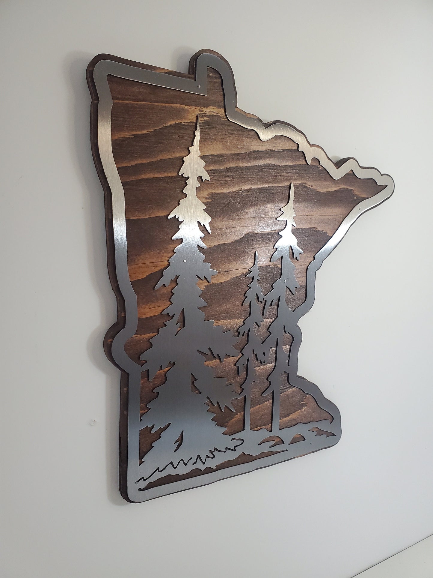 Minnesota Tree scene Metal Art on Wood | Made in USA