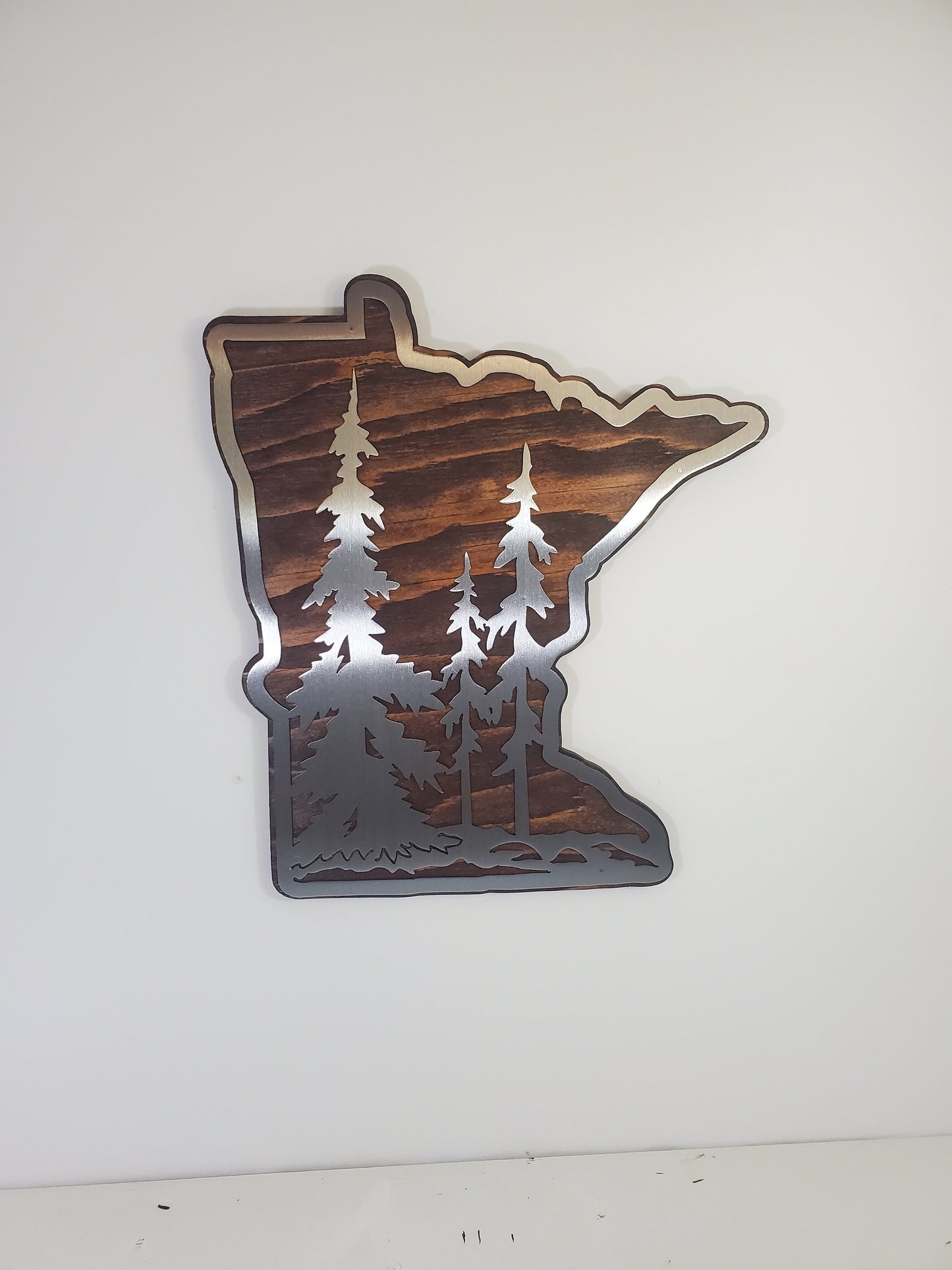 Minnesota Tree scene Metal Art on Wood | Made in USA