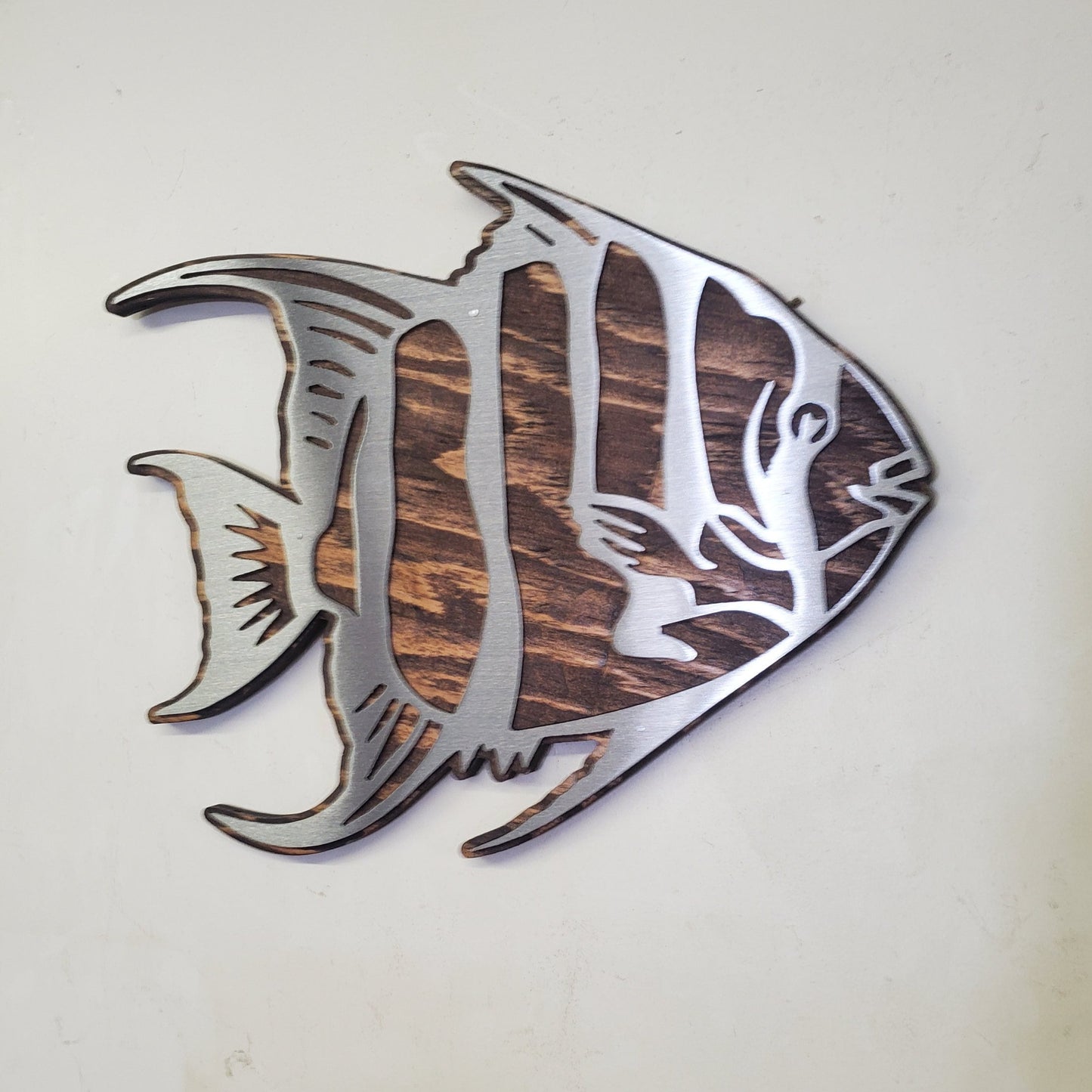 Angel fish Metal Art on Wood | Home Decor | Made in USA