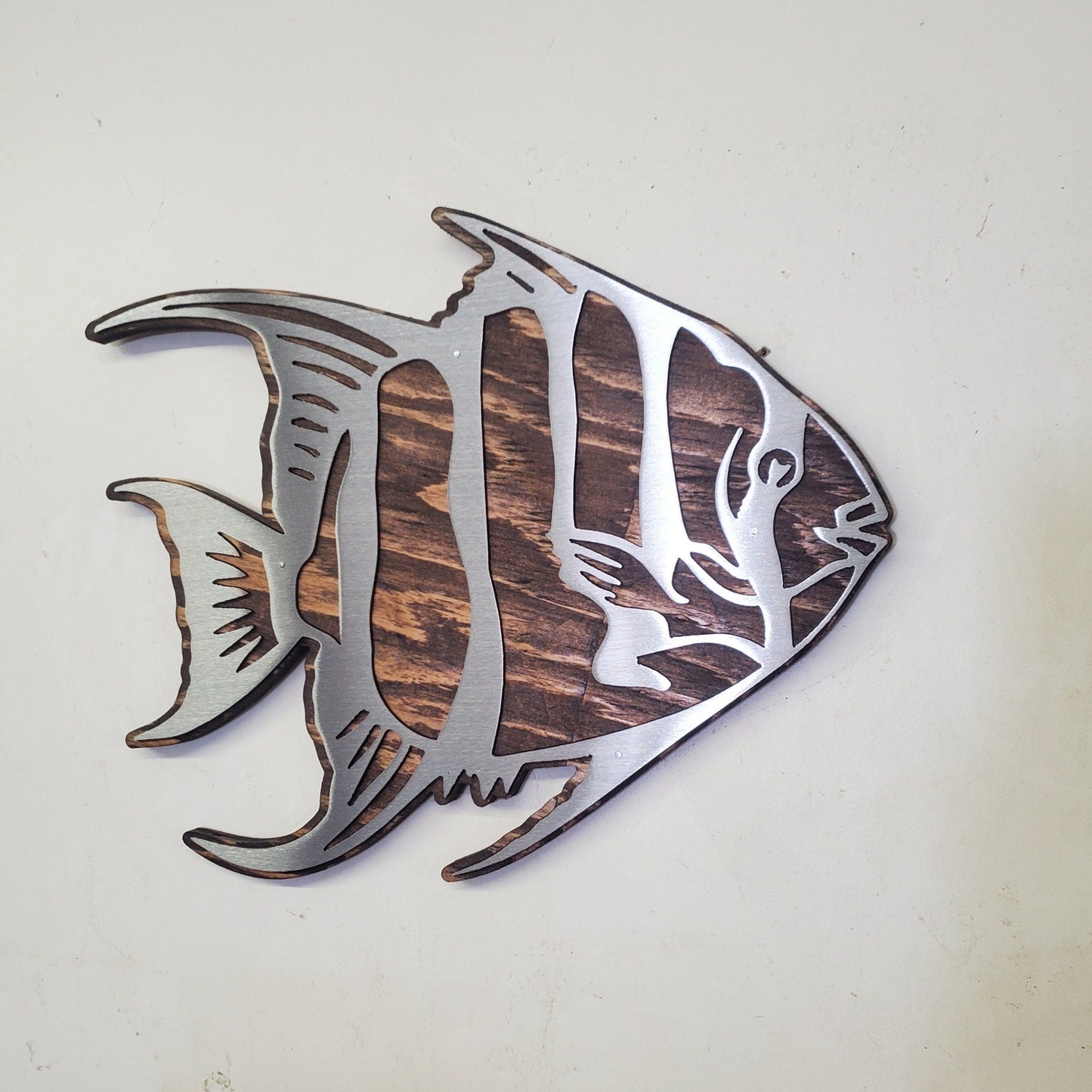 Angel fish Metal Art on Wood | Home Decor | Made in USA