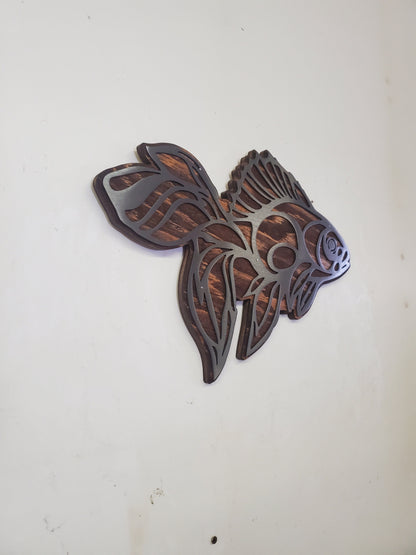Goldfish Metal Art on Wood | Fish Lover Gifts | Made in USA