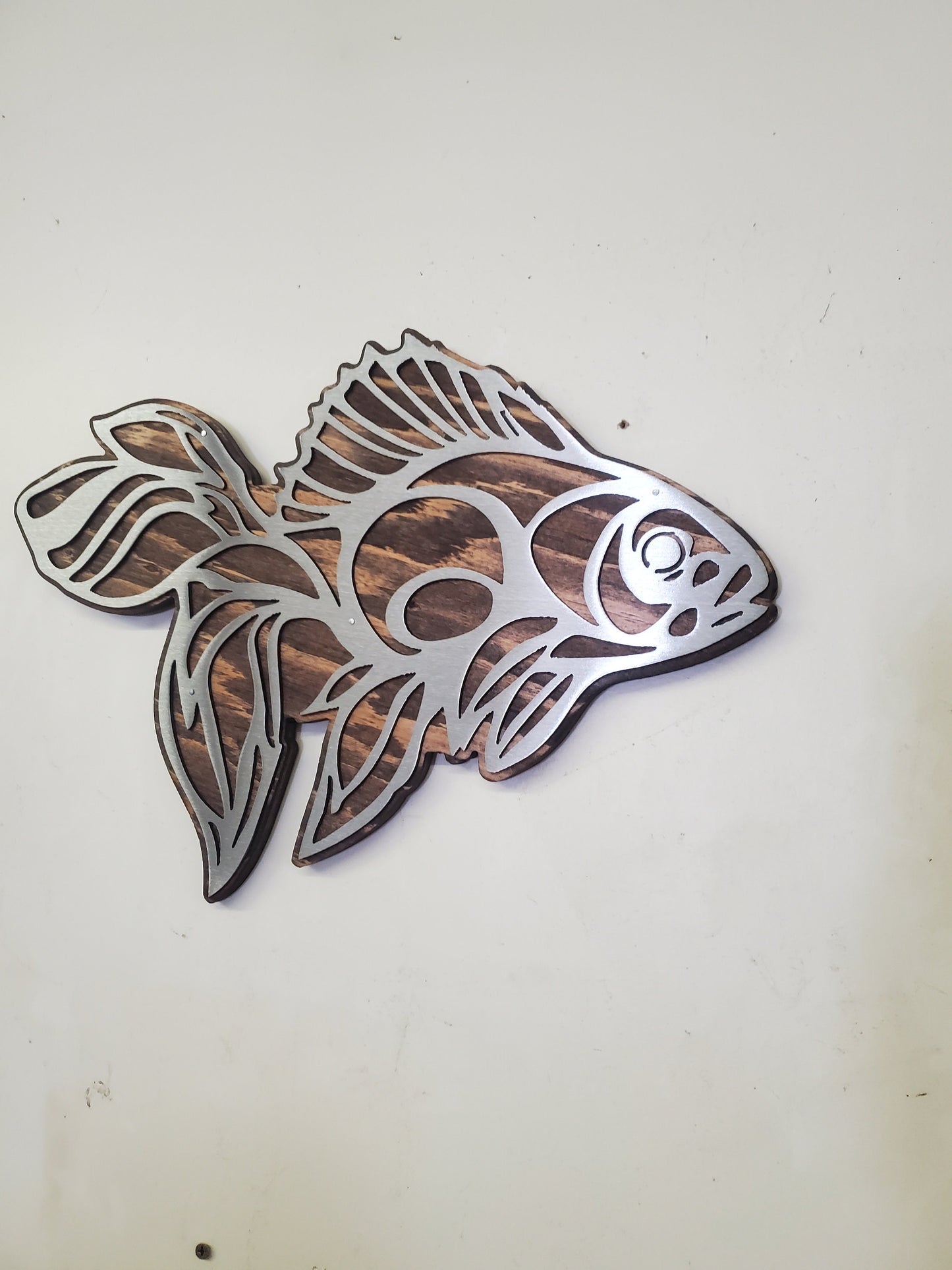 Goldfish Metal Art on Wood | Fish Lover Gifts | Made in USA