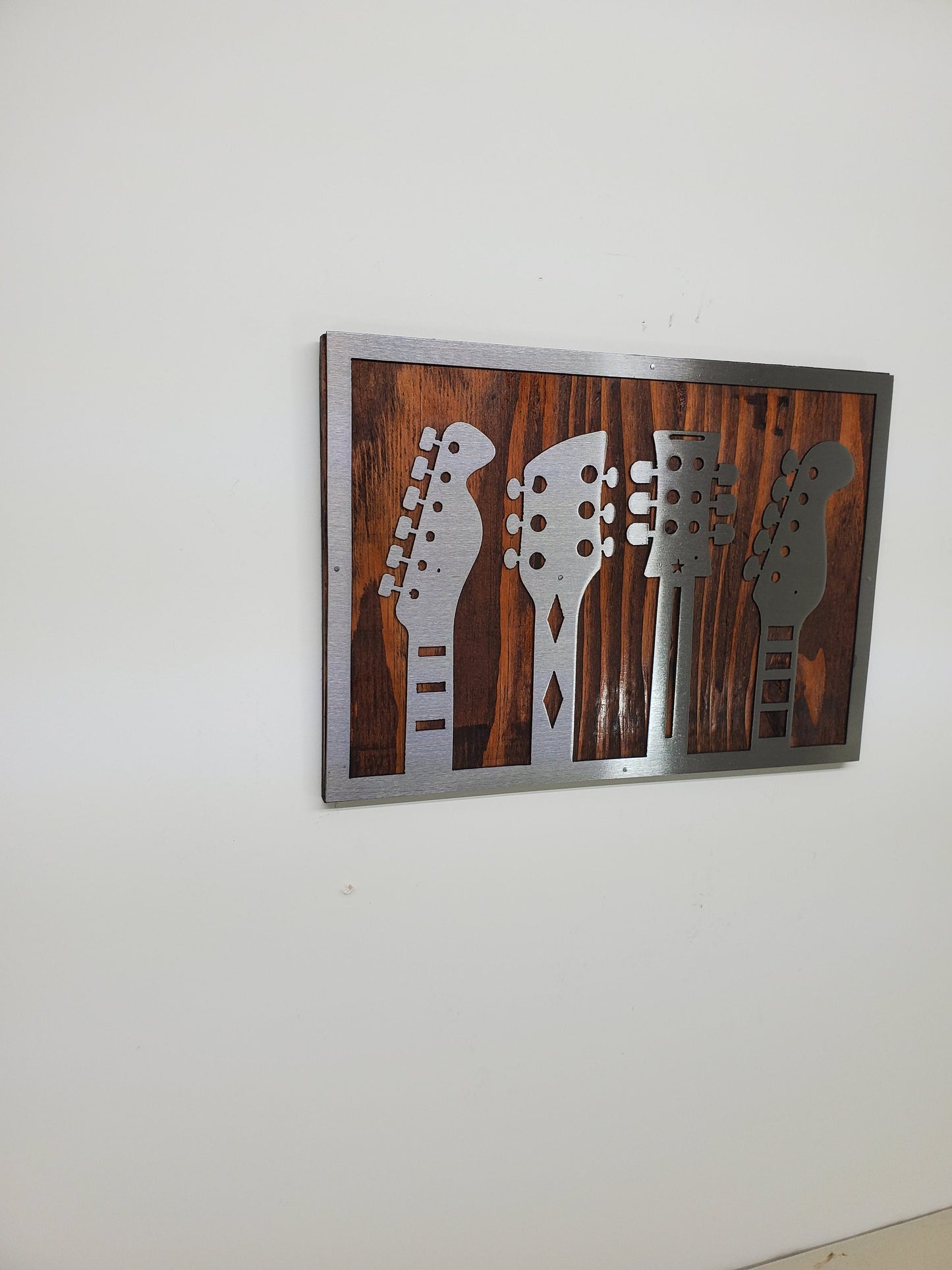 Guitar Headstock Metal Art on Wood Wall Décor | Made in USA