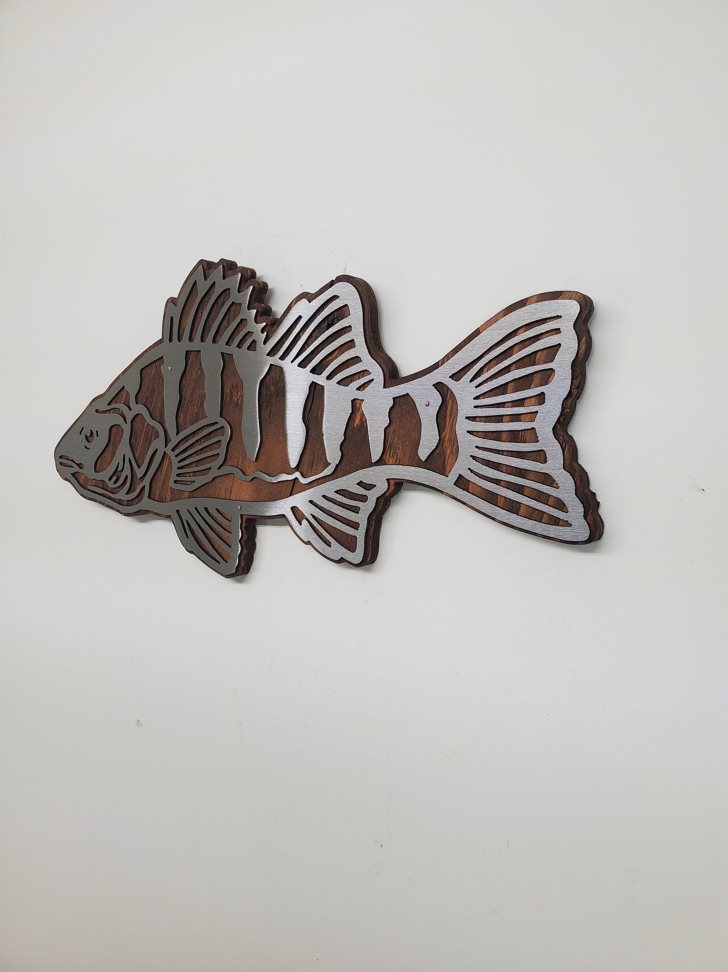 Perch Fish Metal Art on Wood