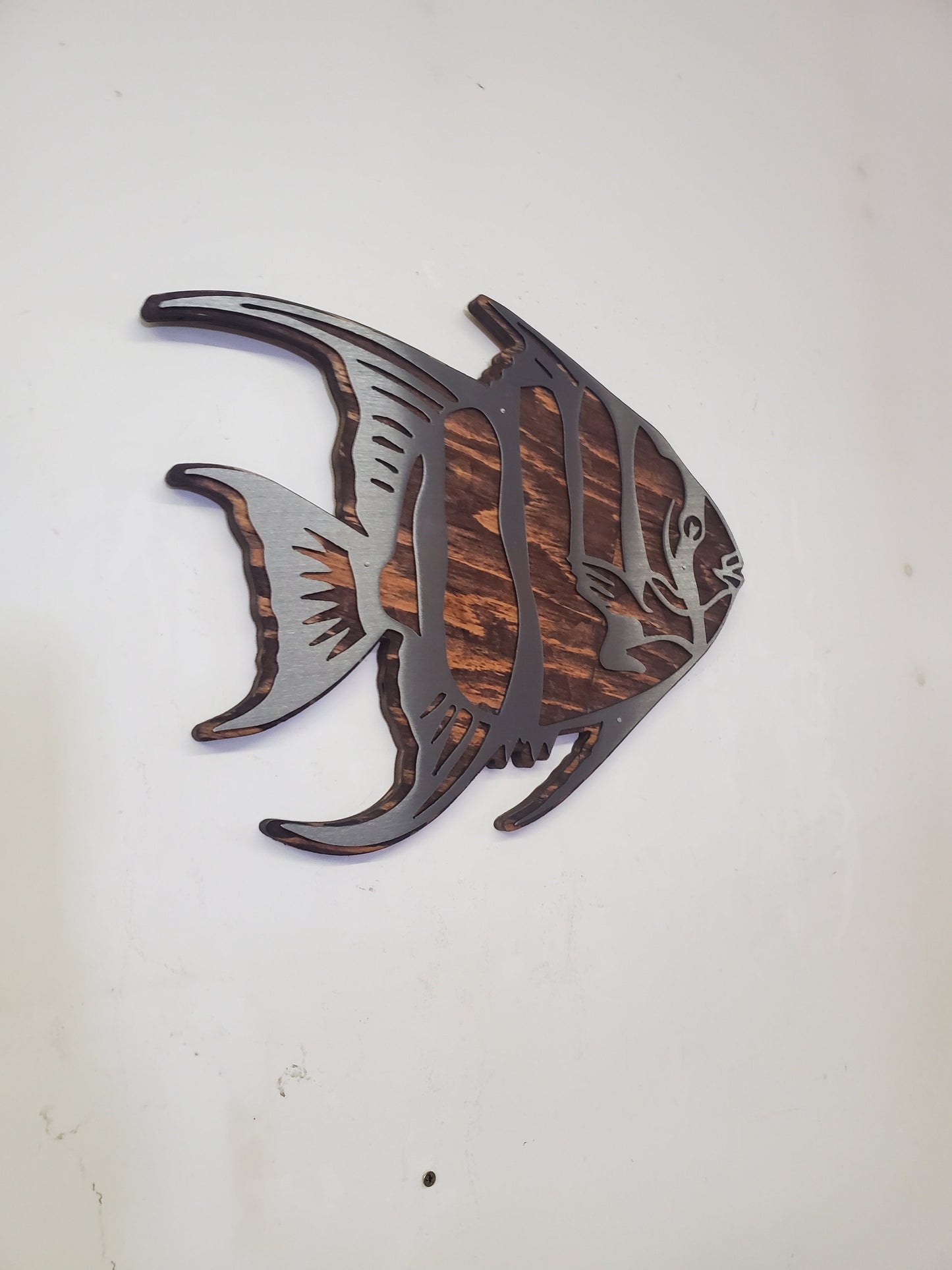 Angel fish Metal Art on Wood | Home Decor | Made in USA