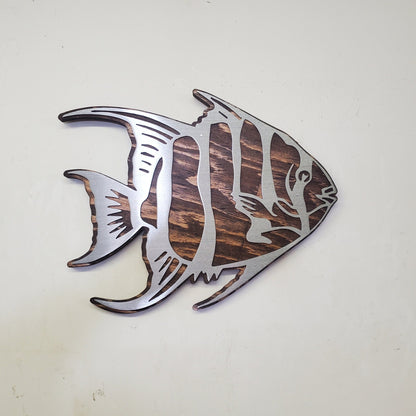 Angel fish Metal Art on Wood | Home Decor | Made in USA