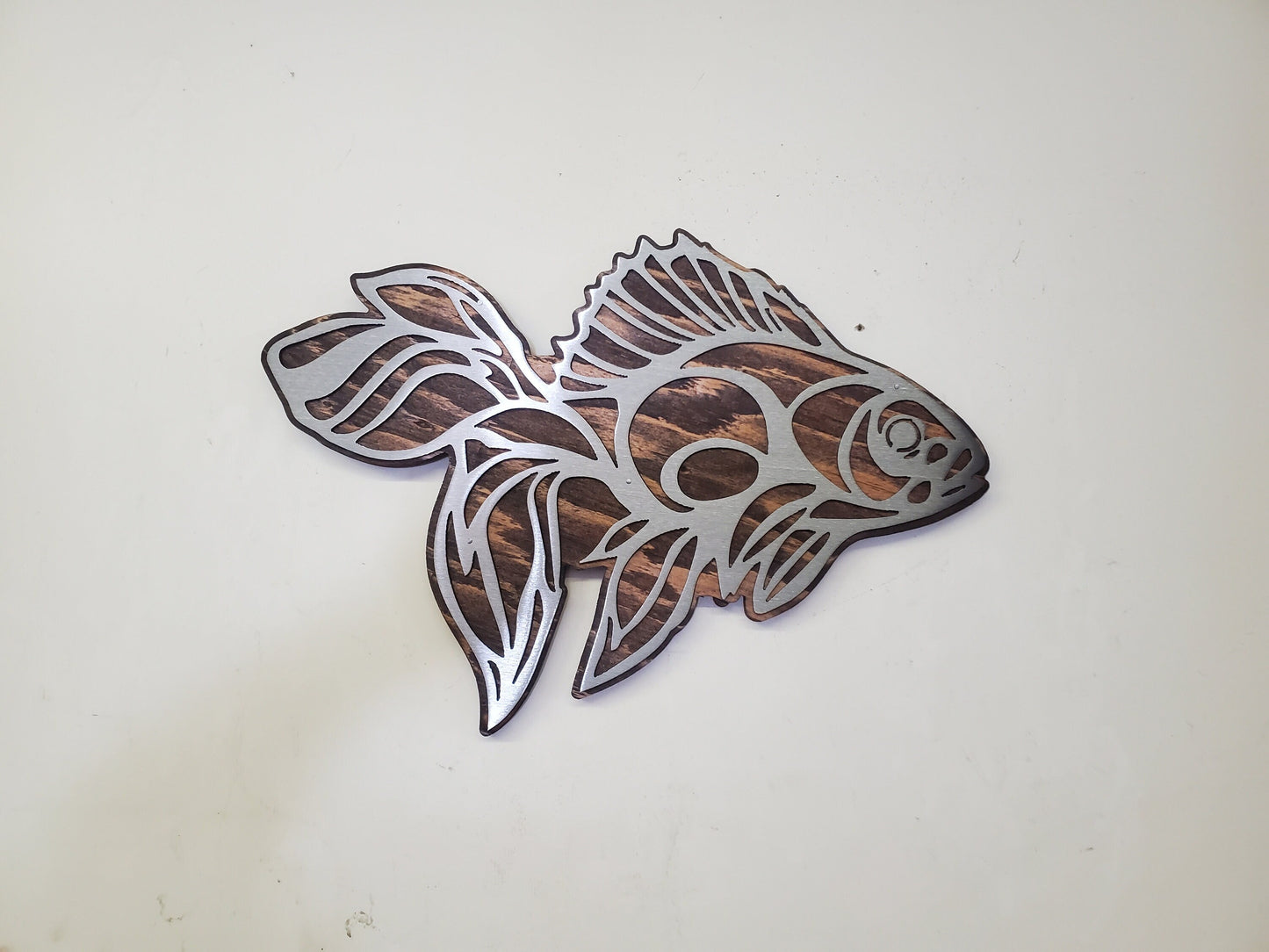 Goldfish Metal Art on Wood | Fish Lover Gifts | Made in USA