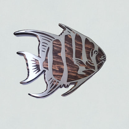Angel fish Metal Art on Wood | Home Decor | Made in USA